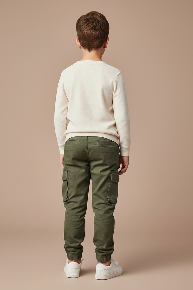 Pantalon Cargo Garçon Vert Olive Jogger - Kaki Coton - vue 2