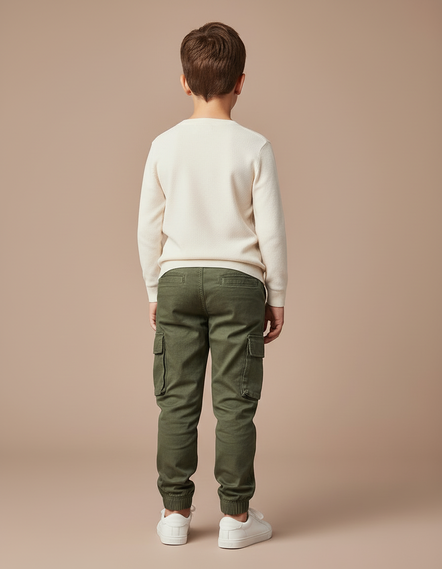 Pantalon Cargo Garçon Vert Olive Jogger - Kaki Coton - vue 2