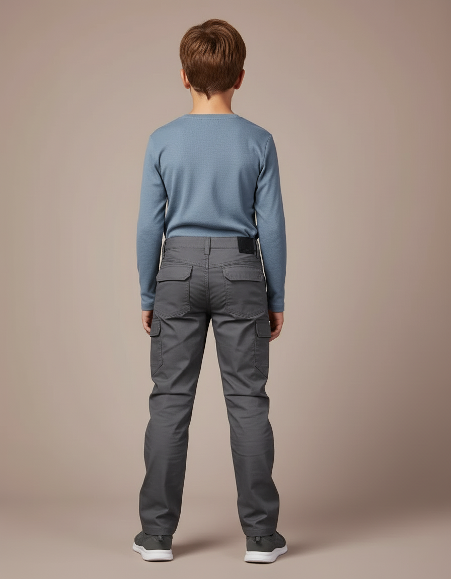 Pantalon Cargo Gris Enfant Multipoches Décontracté - Toile - vue 2
