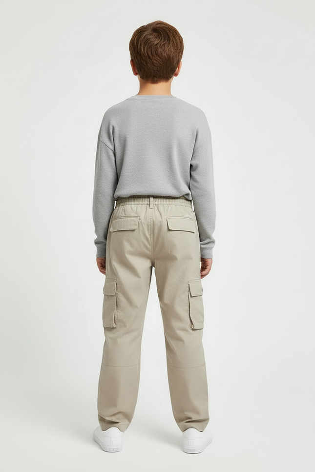 Pantalon Cargo Beige Enfant Ample Multipoches Coton - vue 2