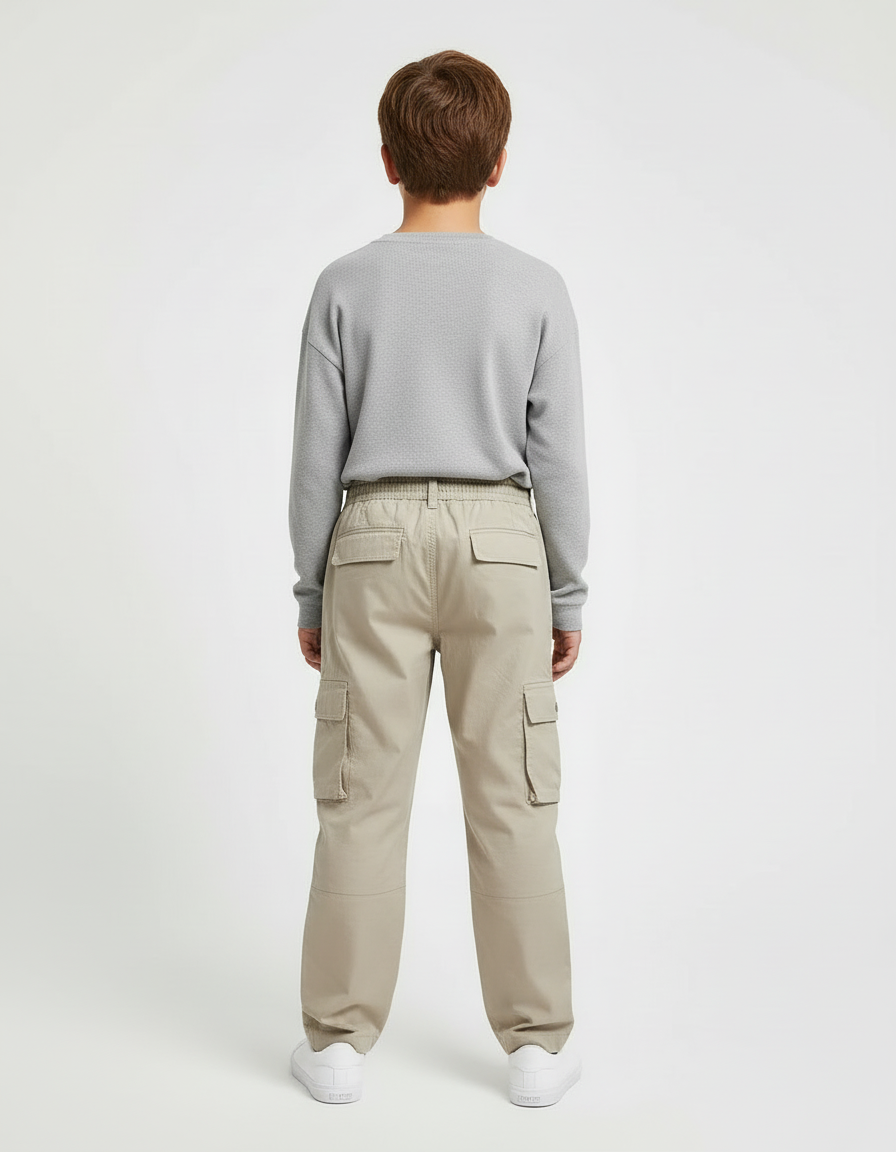 Pantalon Cargo Beige Enfant Ample Multipoches Coton - vue 2