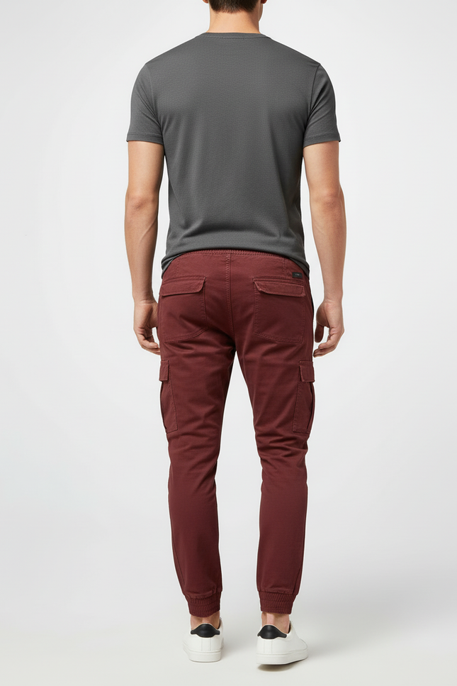 Pantalon Cargo Bordeaux Décontracté Cordon Élastique Multipoches Homme - Coton - vue 2