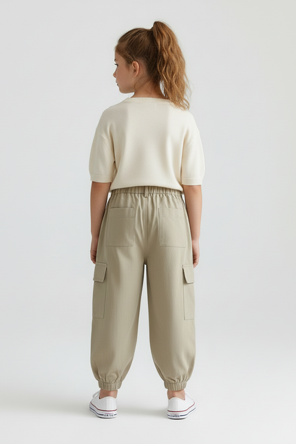 Pantalon Cargo Beige Ample Coton Enfant - vue 2