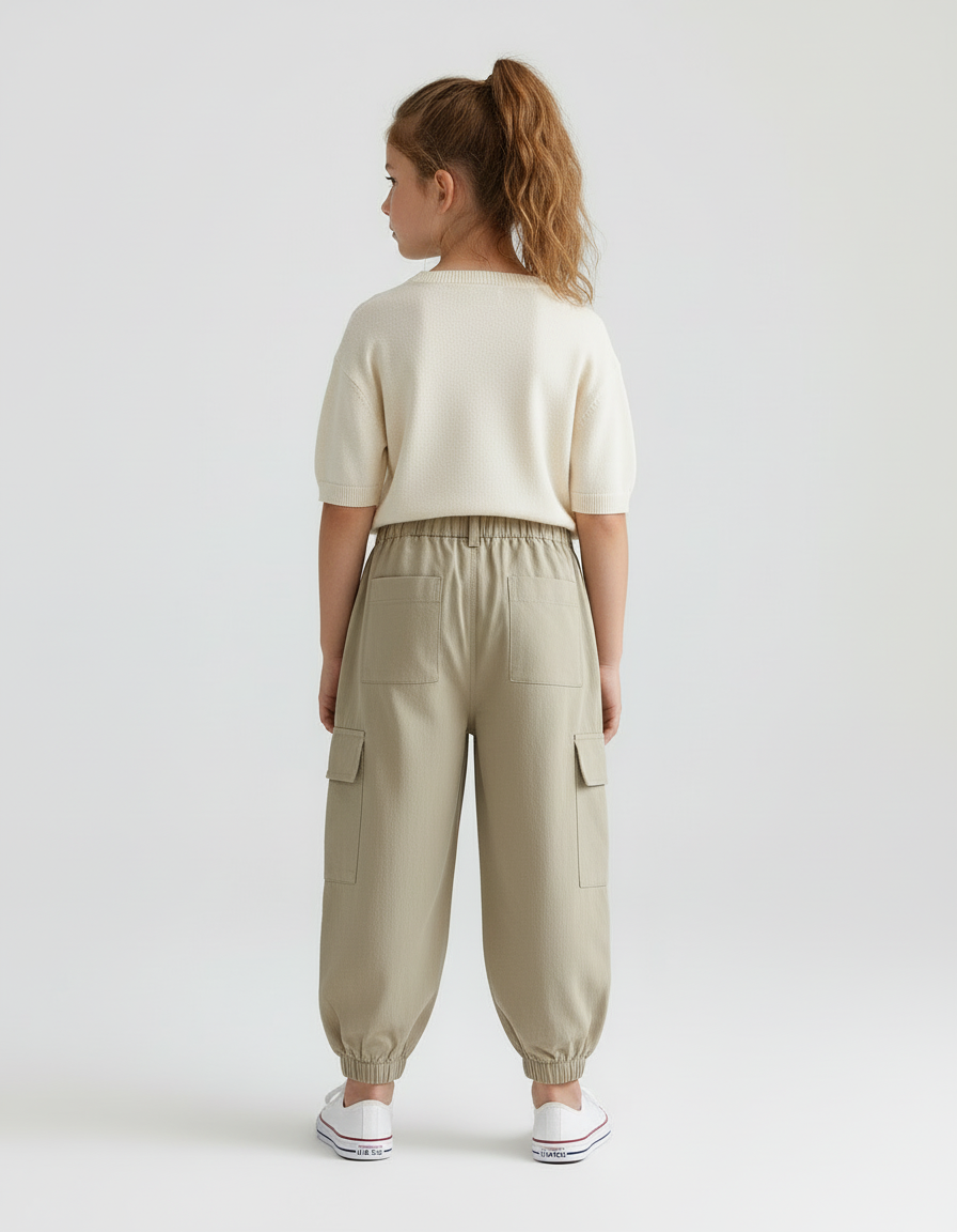 Pantalon Cargo Beige Ample Coton Enfant - vue 2