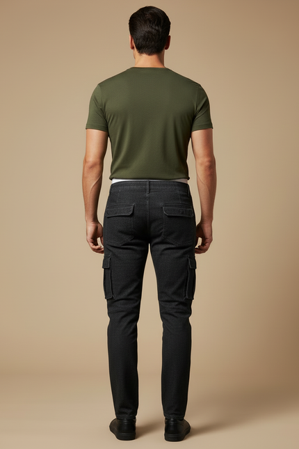 Pantalon Cargo Noir Slim Denim Multipoches Homme - Jean - vue 2