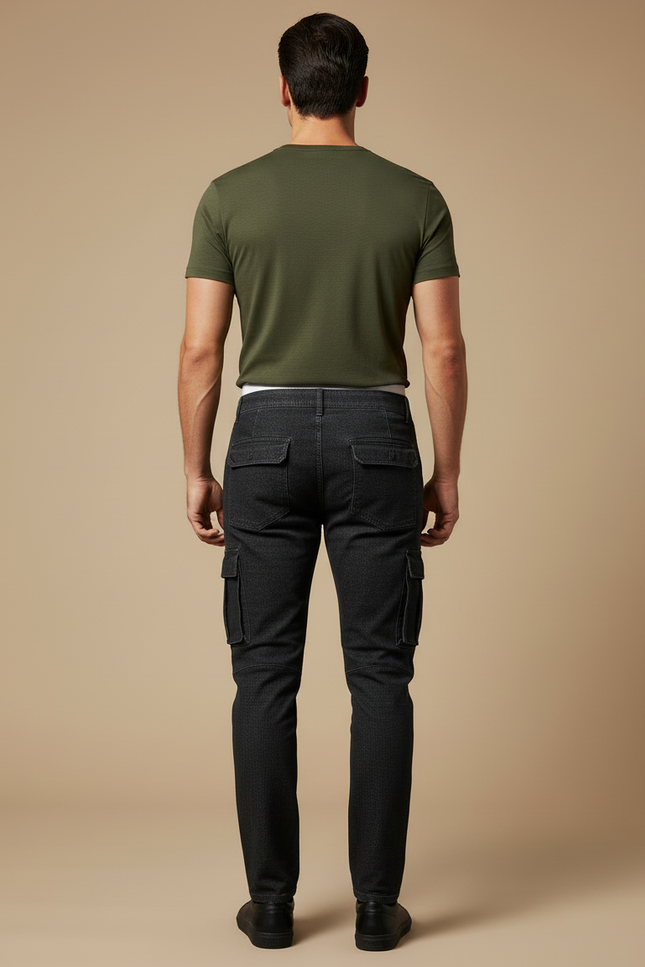 Pantalon Cargo Noir Slim Denim Multipoches Homme - Jean - vue 2