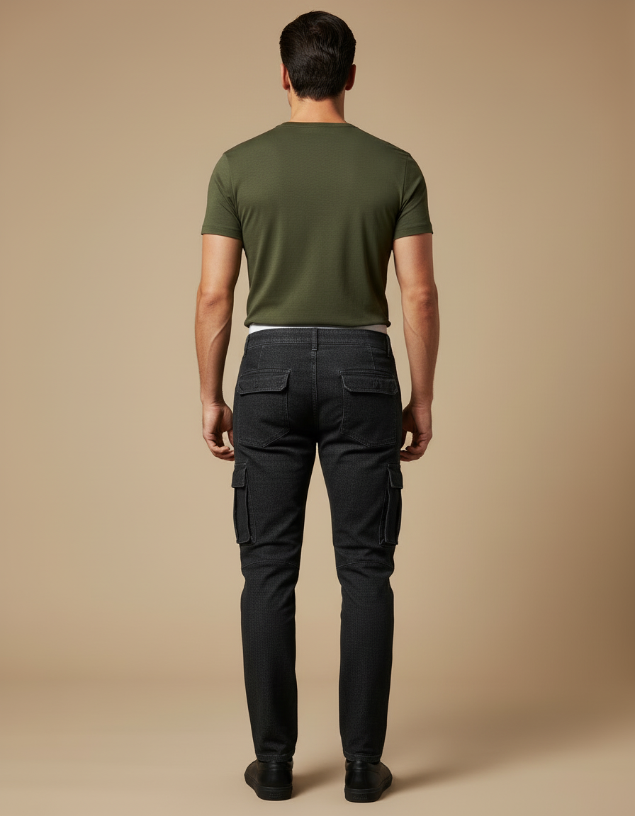 Pantalon Cargo Noir Slim Denim Multipoches Homme - Jean - vue 2