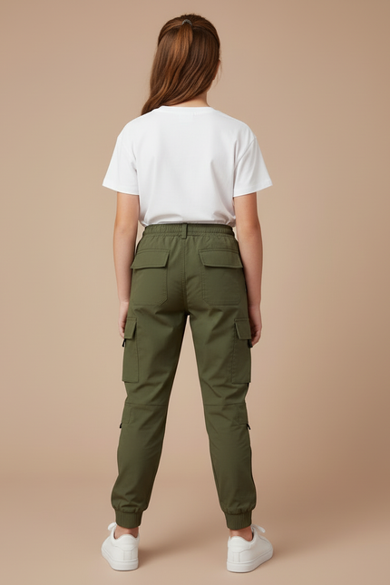 Pantalon Cargo Kaki Ample Multipoches Enfant Décontracté - Polyester - vue 2