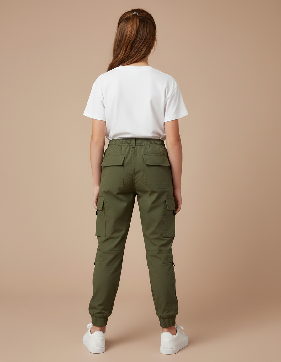 Pantalon Cargo Kaki Ample Multipoches Enfant Décontracté - Polyester - vue 2