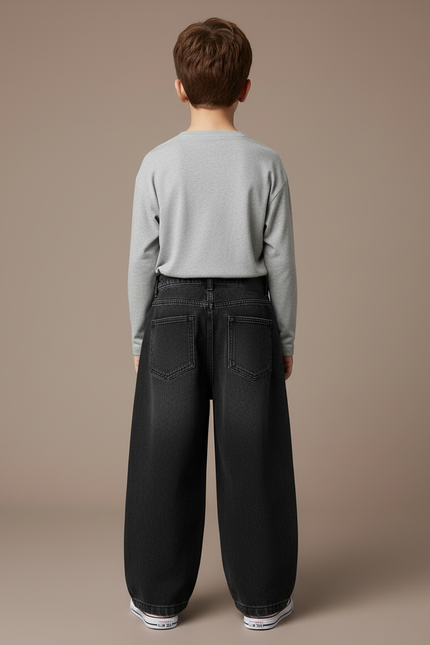 Pantalon Cargo Noir Ample Denim Multipoches Enfant - Jean - vue 2
