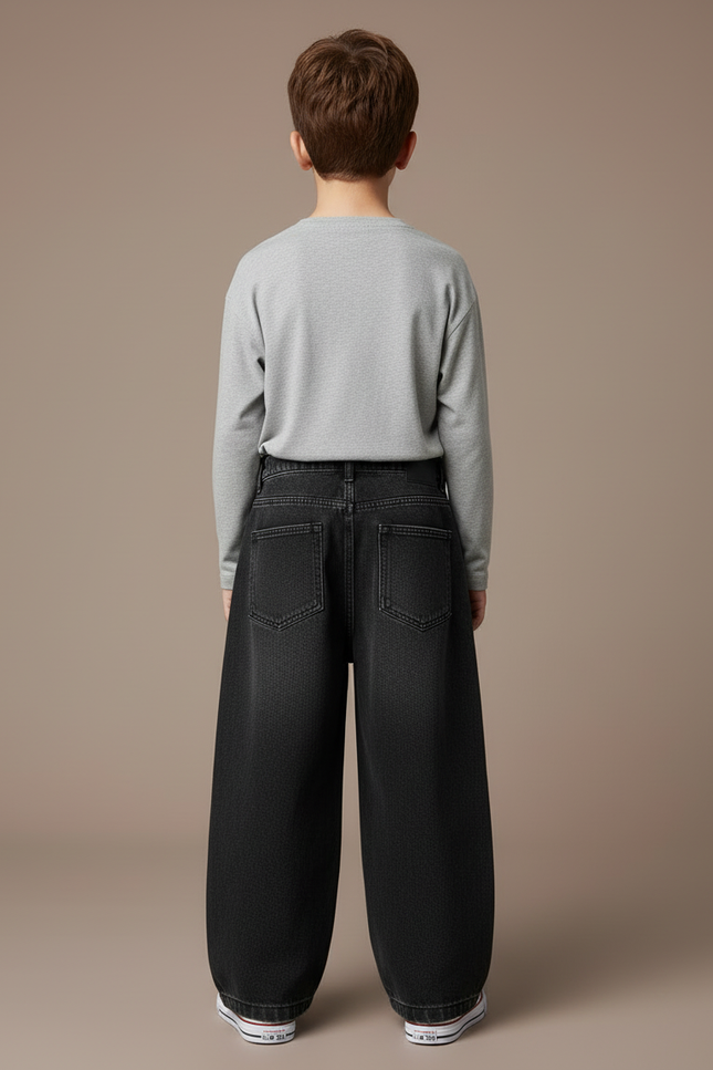 Pantalon Cargo Noir Ample Denim Multipoches Enfant - Jean - vue 2