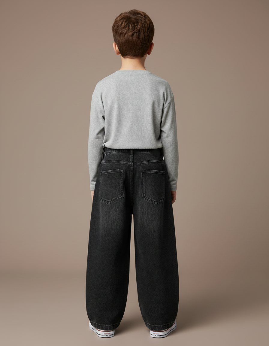 Pantalon Cargo Noir Ample Denim Multipoches Enfant - Jean - vue 2