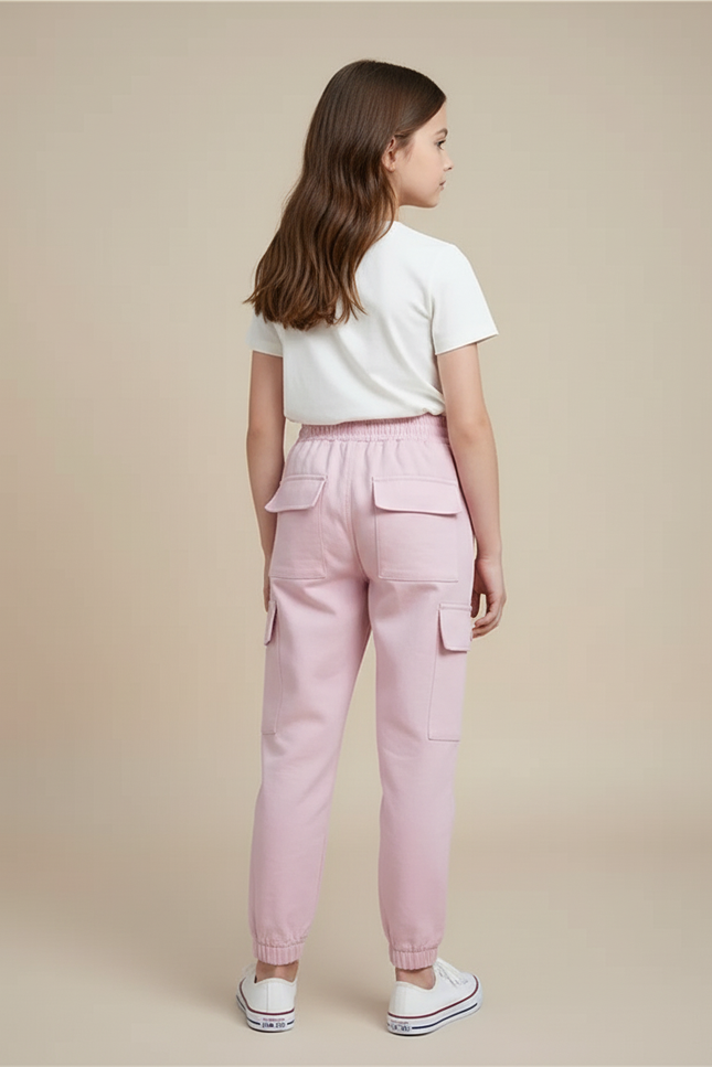 Pantalon Cargo Rose Ample Poches Coton Fille - vue 2