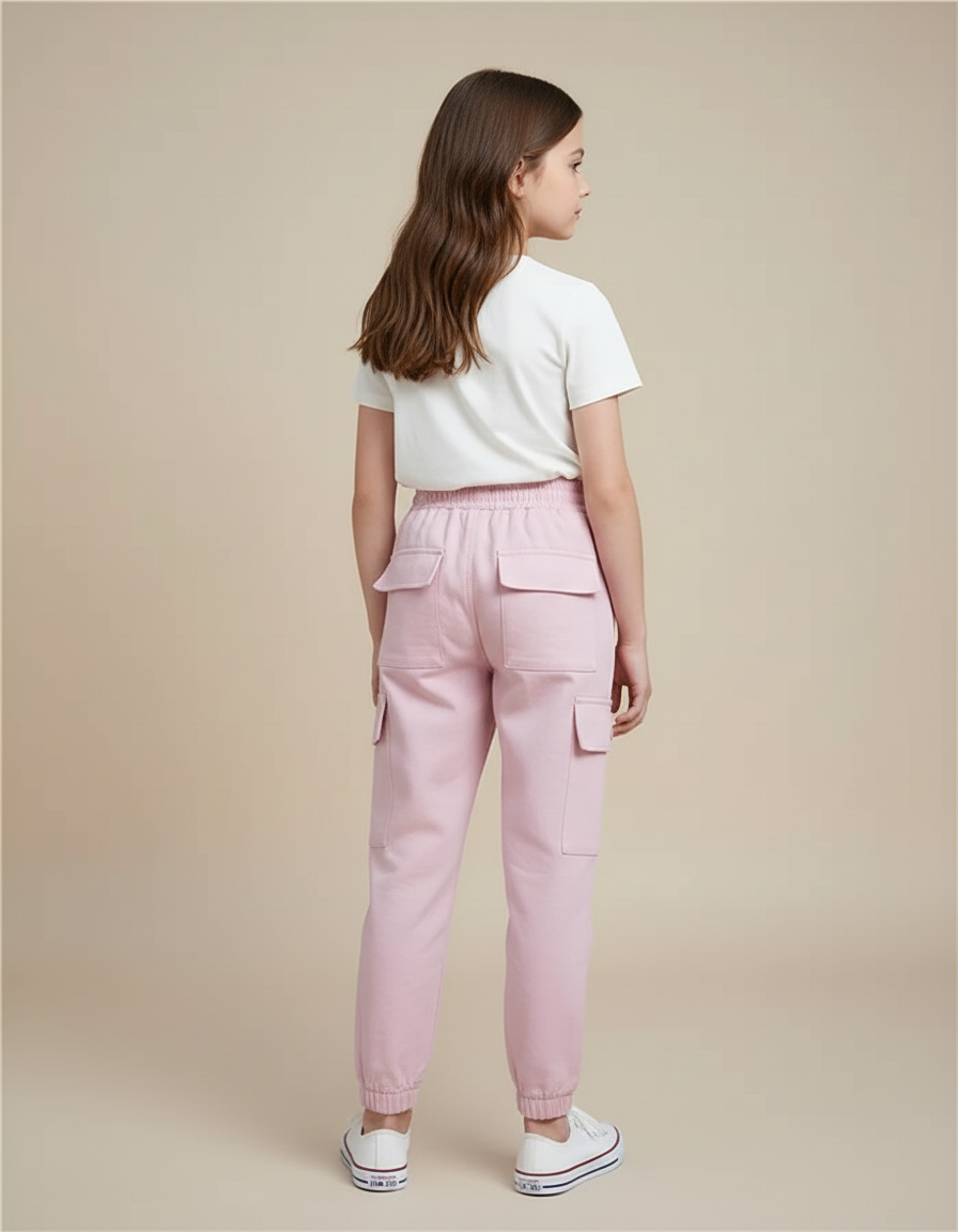 Pantalon Cargo Rose Ample Poches Coton Fille - vue 2