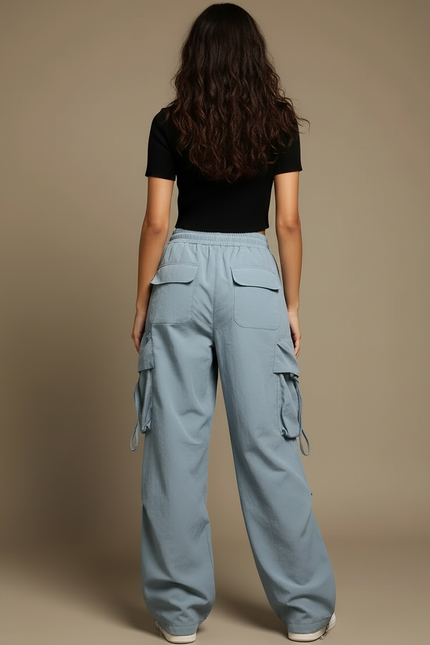 Pantalon Cargo Boyfriend - Bleu Polyester - vue 2
