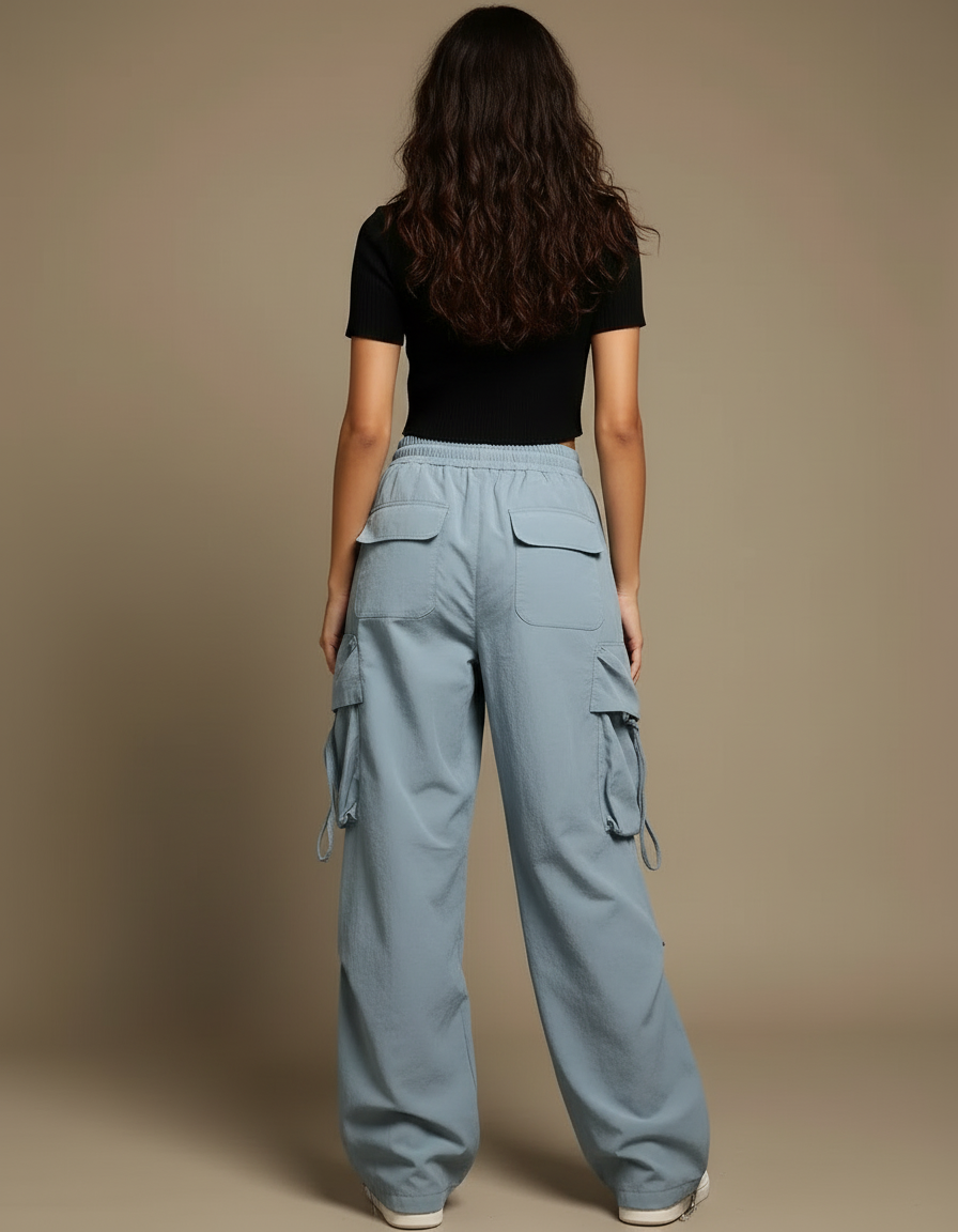 Pantalon Cargo Boyfriend - Bleu Polyester - vue 2