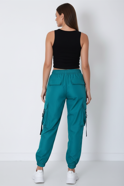 Pantalon Cargo Vert Émeraude Ample Streetwear Femme - Polyester - vue 2