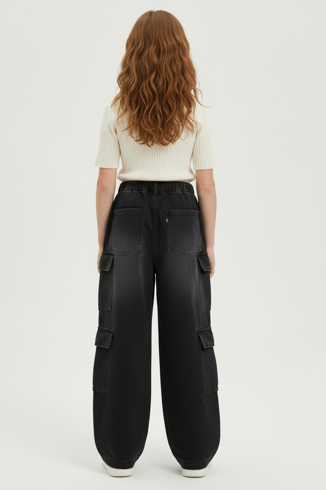 Pantalon Cargo Noir Ample Denim Multipoches - Jean - vue 2