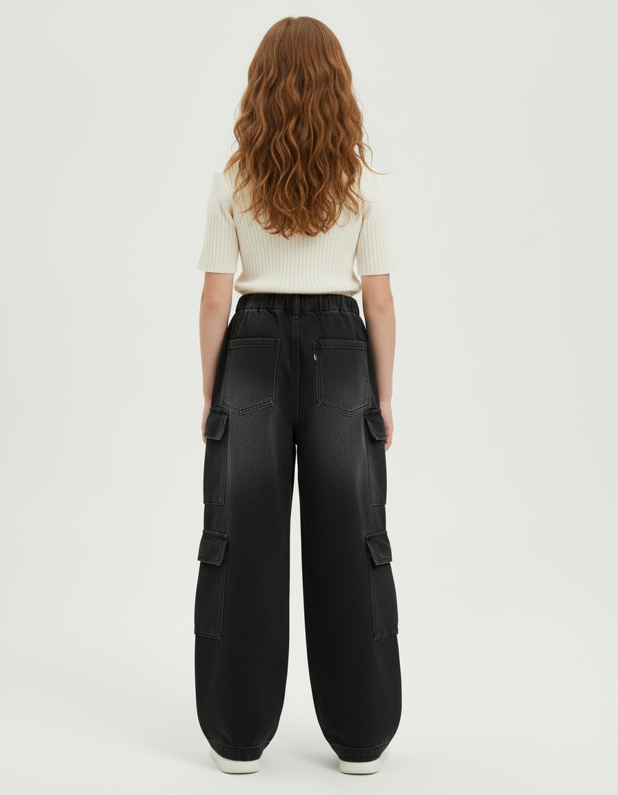 Pantalon Cargo Noir Ample Denim Multipoches - Jean - vue 2