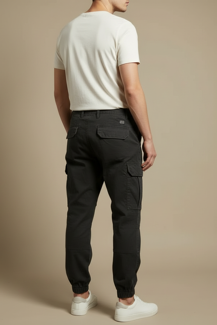 Pantalon Cargo Noir Décontracté Ample Coton Homme - vue 2
