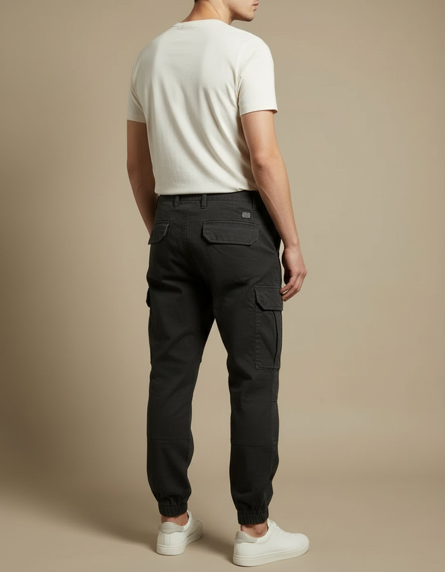 Pantalon Cargo Noir Décontracté Ample Coton Homme - vue 2