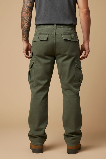 Pantalon Cargo Vert Militaire Ample Multipoches Coton - Kaki - vue 2