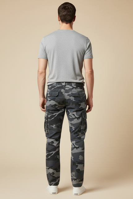 Pantalon Cargo Camouflage Gris Ample Multipoches Homme - Coton - vue 2