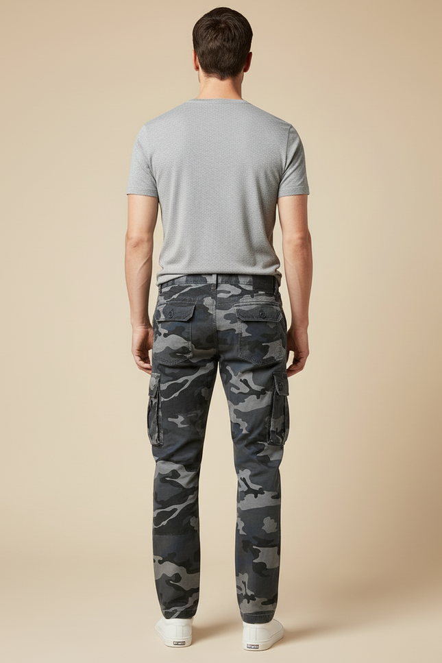 Pantalon Cargo Camouflage Gris Ample Multipoches Homme - Coton - vue 2