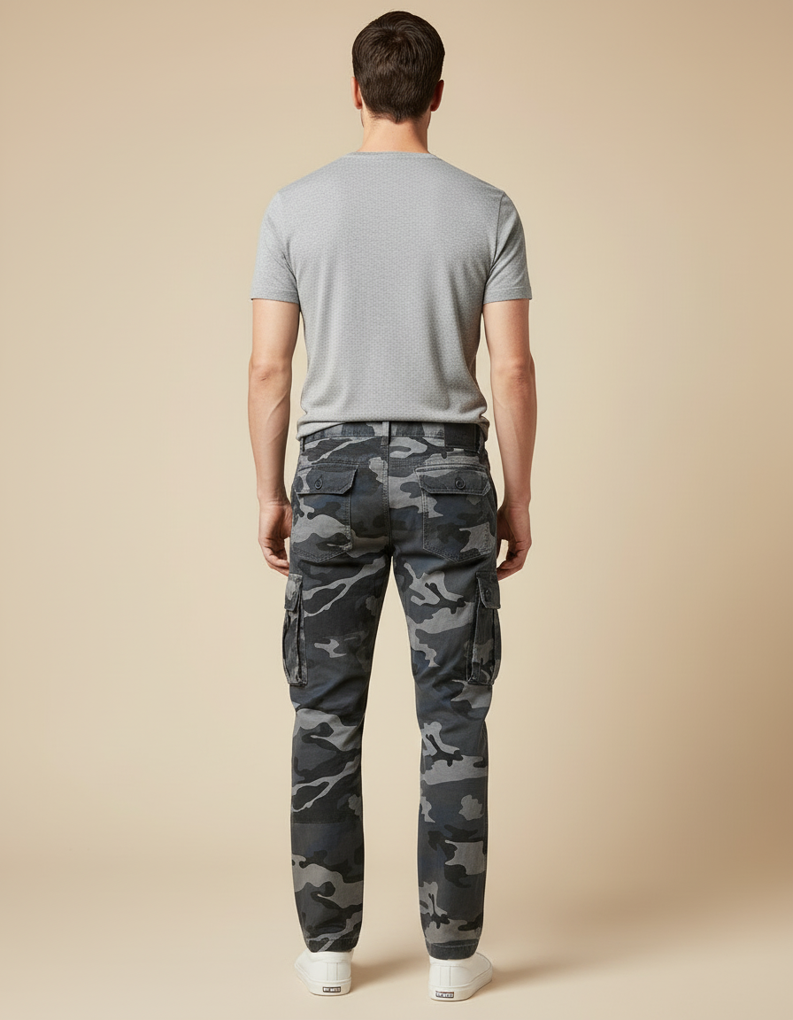 Pantalon Cargo Camouflage Gris Ample Multipoches Homme - Coton - vue 2