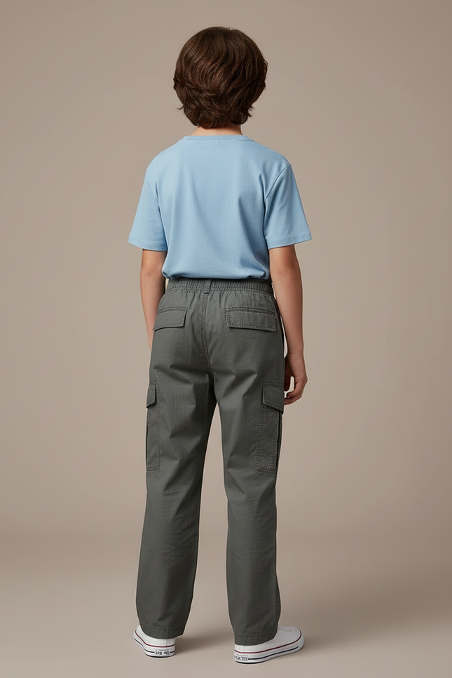 Pantalon Cargo Gris Ample Coton Multipoches Garçon - Toile - vue 2