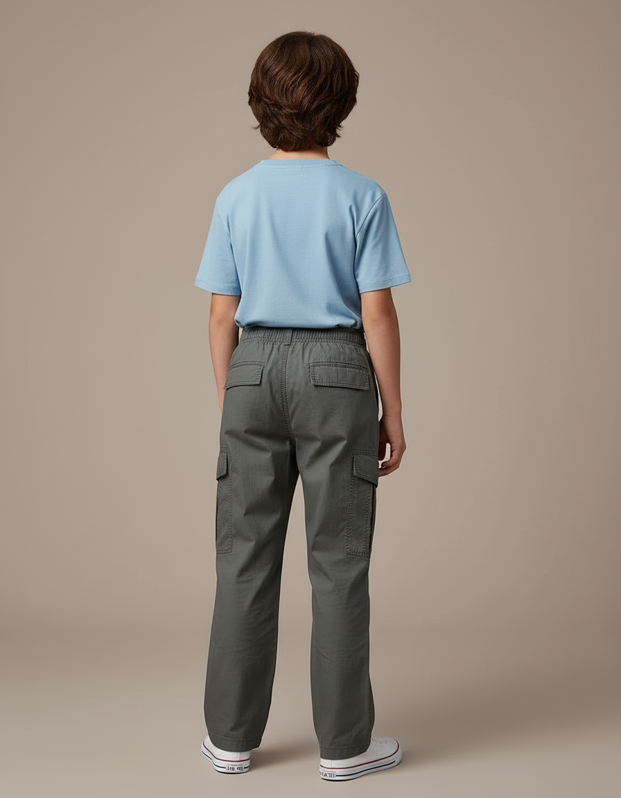 Pantalon Cargo Gris Ample Coton Multipoches Garçon - Toile - vue 2