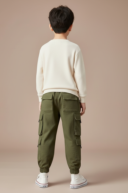 Pantalon Cargo Vert Kaki Ample Multipoches Garçon - Toile - vue 2