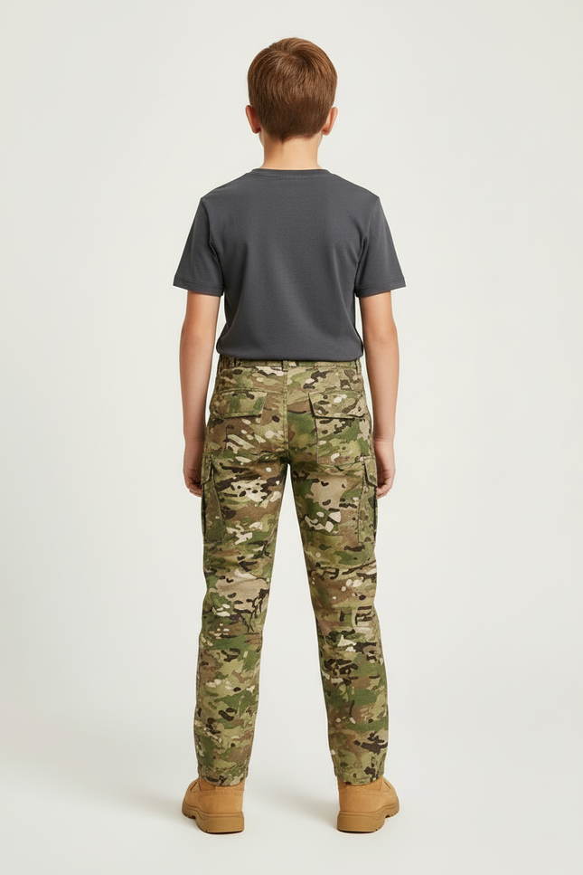 Pantalon Cargo Camouflage Militaire Multipoches Enfant - Multicolore Toile - vue 2