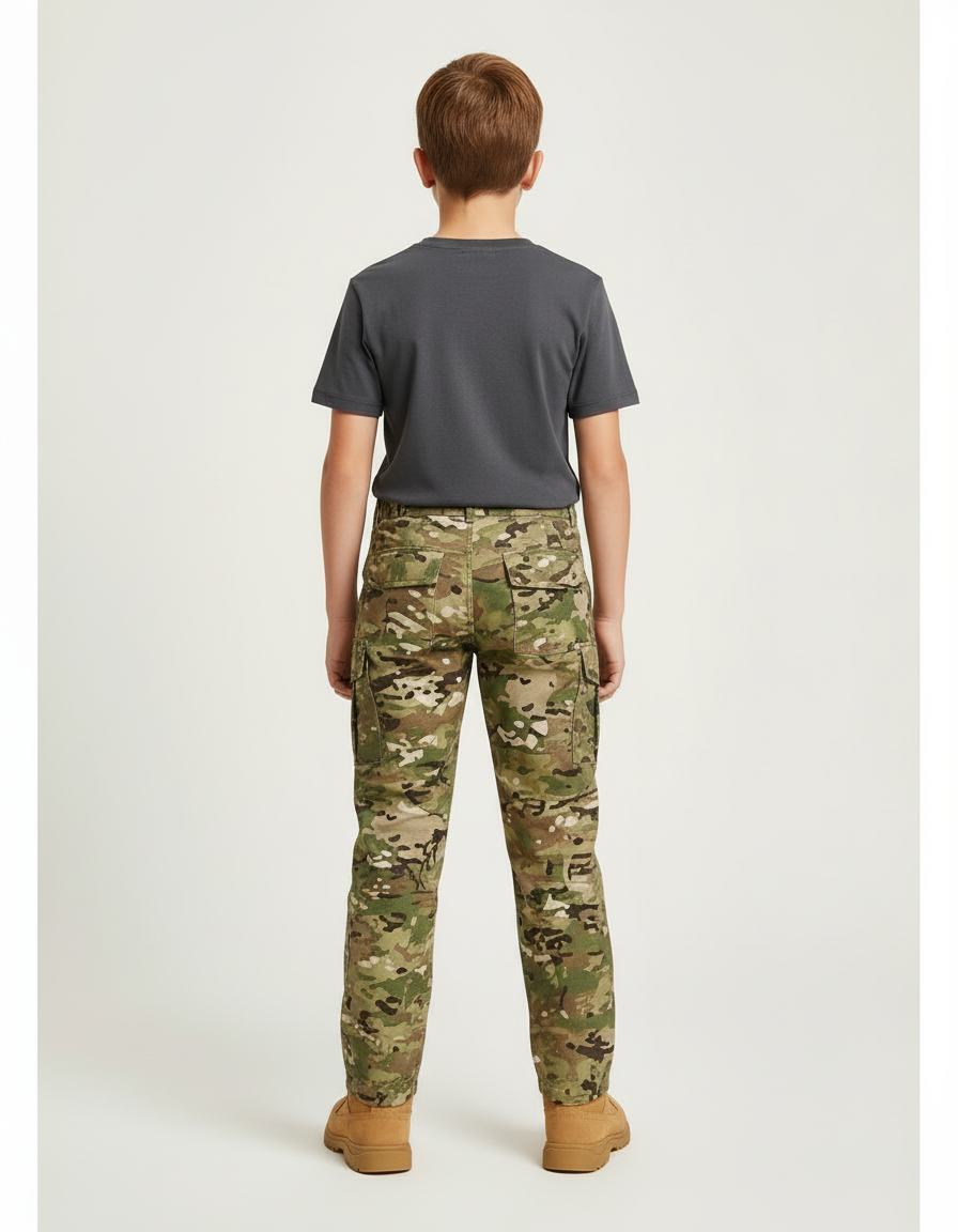 Pantalon Cargo Camouflage Militaire Multipoches Enfant - Multicolore Toile - vue 2