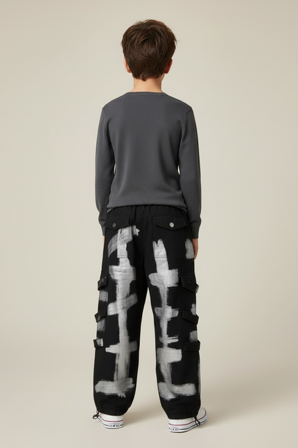 Pantalon Cargo Noir Ample Graffiti Garçon Streetwear - Toile - vue 2