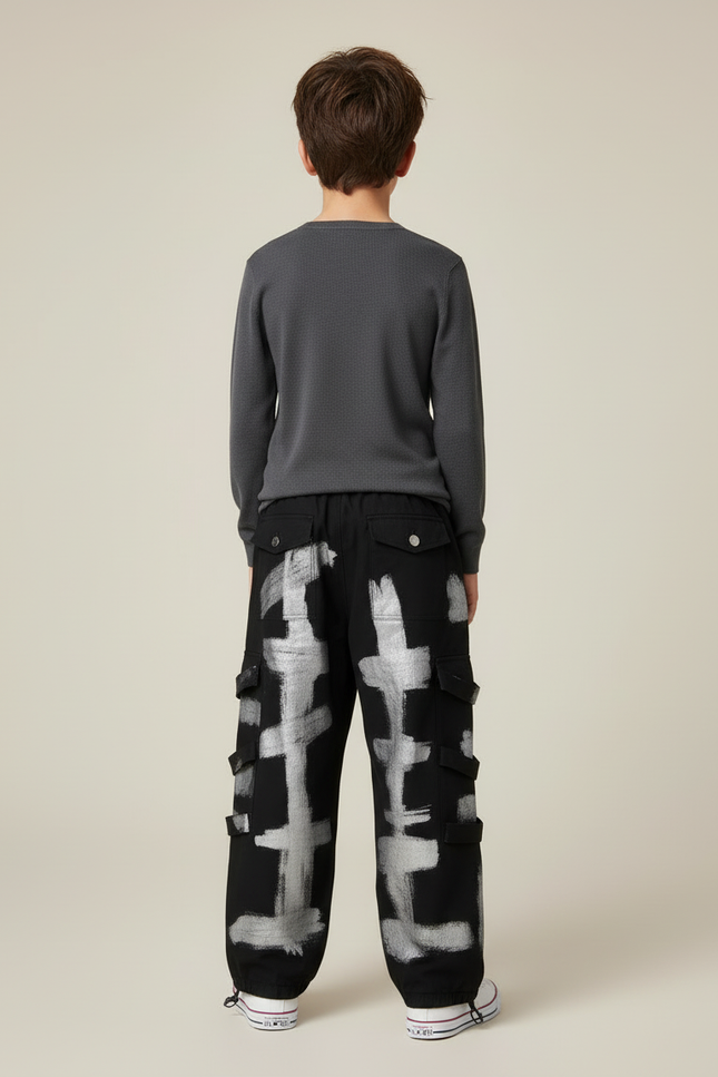 Pantalon Cargo Noir Ample Graffiti Garçon Streetwear - Toile - vue 2
