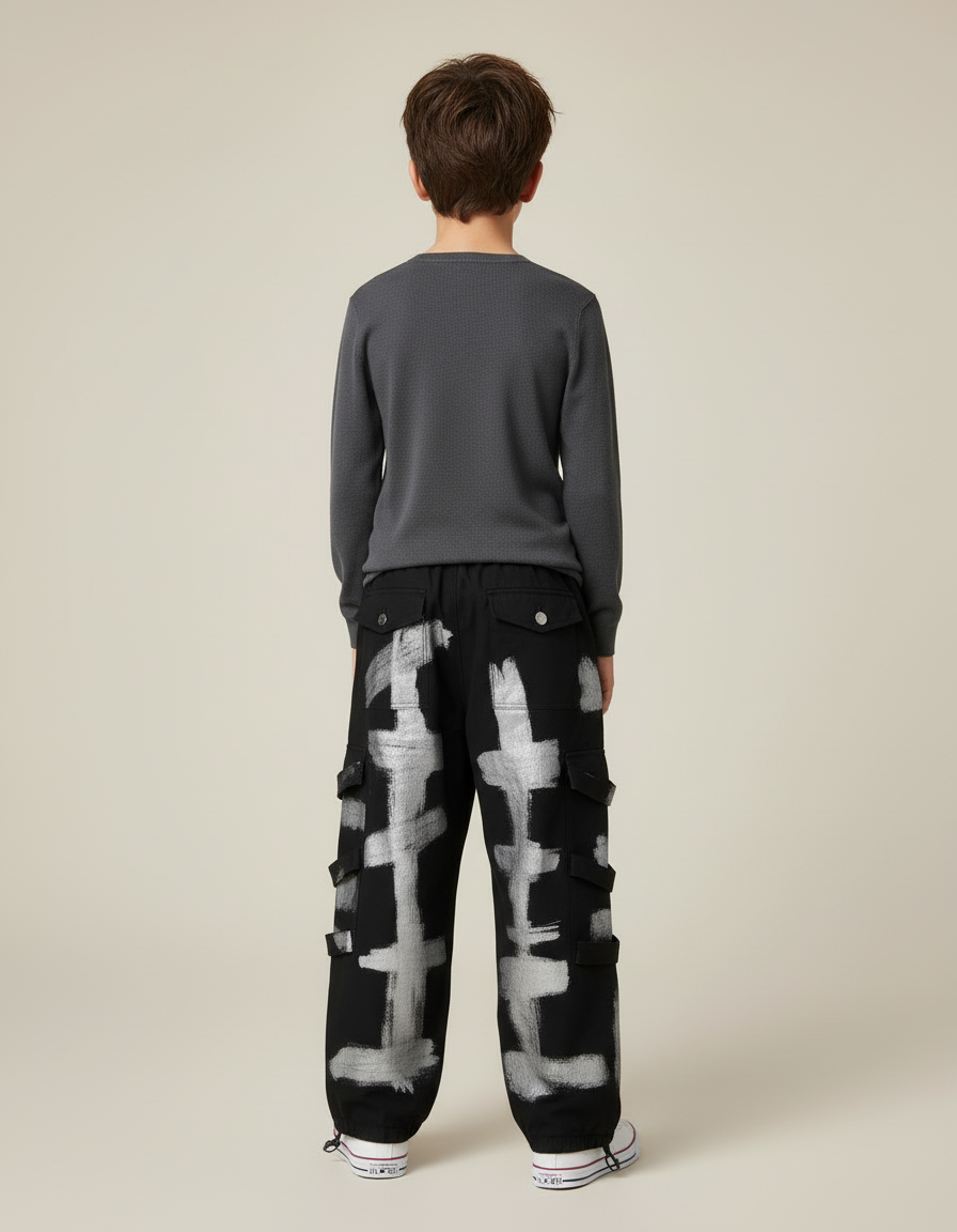 Pantalon Cargo Noir Ample Graffiti Garçon Streetwear - Toile - vue 2