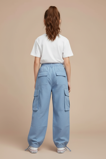 Pantalon Cargo Bleu Ample Décontracté Multipoches Enfant - Jean - vue 2