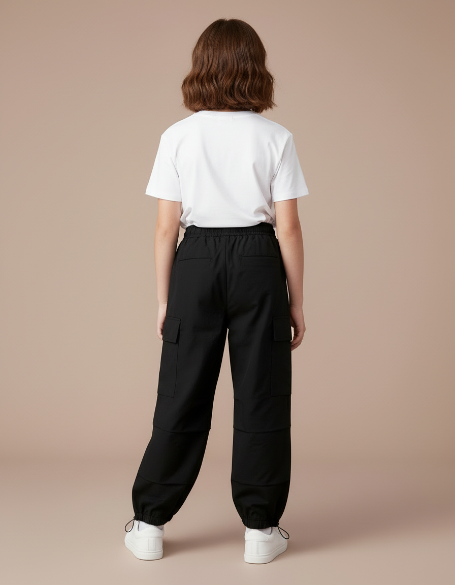 Pantalon Cargo Noir Ample Multipoches Enfant - Polyester - vue 2