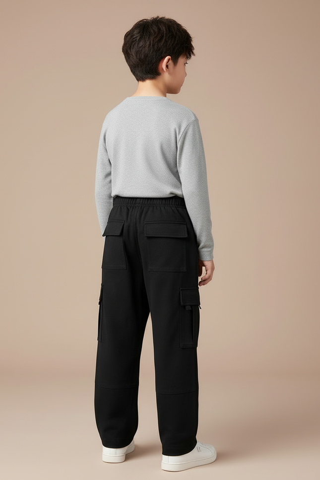 Pantalon Cargo Noir Ample Multipoches Enfant Doublé Polaire - Molleton - vue 2