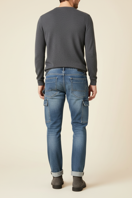 Pantalon Cargo Bleu Jean Coupe Droite Homme - vue 2