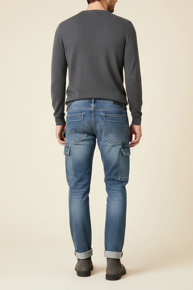Pantalon Cargo Bleu Jean Coupe Droite Homme - vue 2