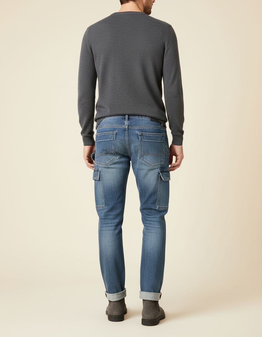 Pantalon Cargo Bleu Jean Coupe Droite Homme - vue 2