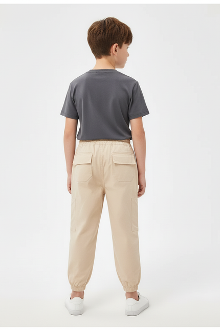 Pantalon Cargo Beige Ample Poches Garçon Décontracté - Gabardine - vue 2
