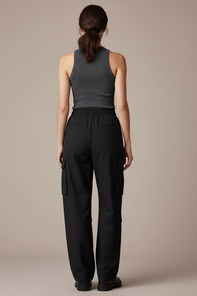 Pantalon Cargo Noir Ample Technique Multipoches - Polyester - vue 2
