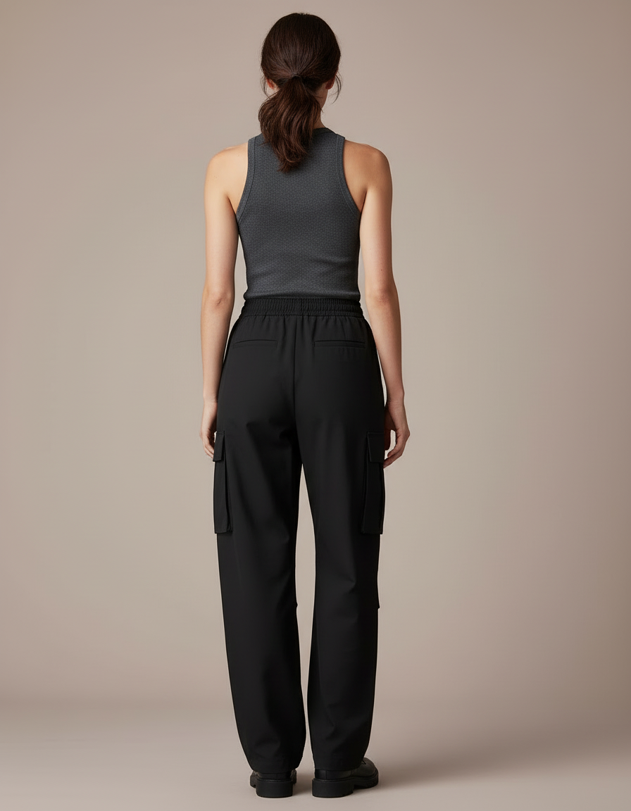 Pantalon Cargo Noir Ample Technique Multipoches - Polyester - vue 2