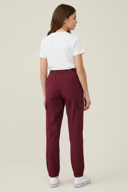 Pantalon Cargo Bordeaux Cordon Élastique Poches Latérales - Polyester - vue 2