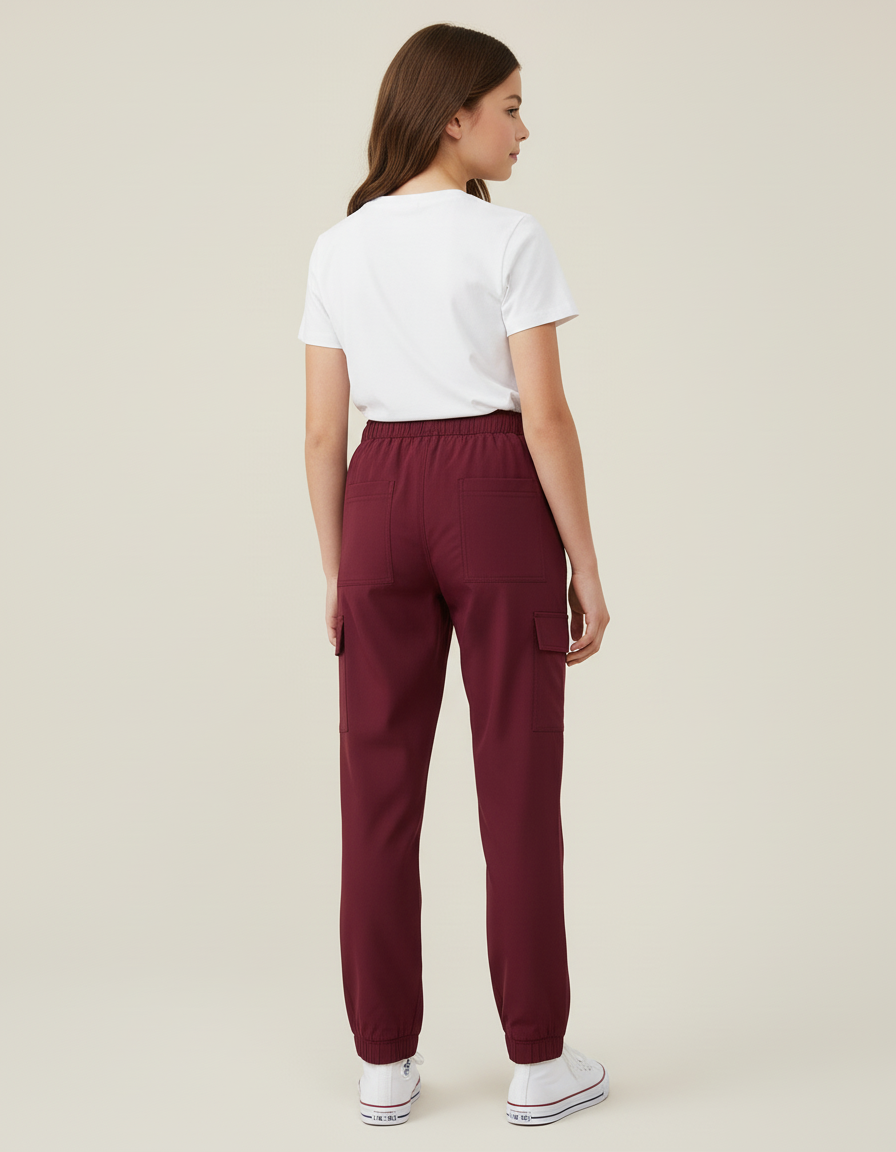 Pantalon Cargo Bordeaux Cordon Élastique Poches Latérales - Polyester - vue 2