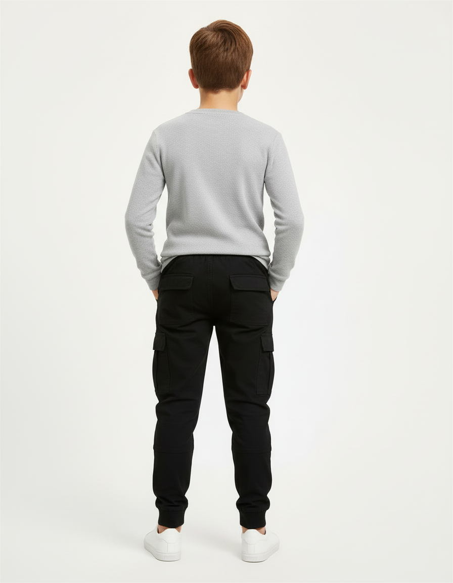 Pantalon Cargo Noir Coton Jogging Confortable Garçon - vue 2