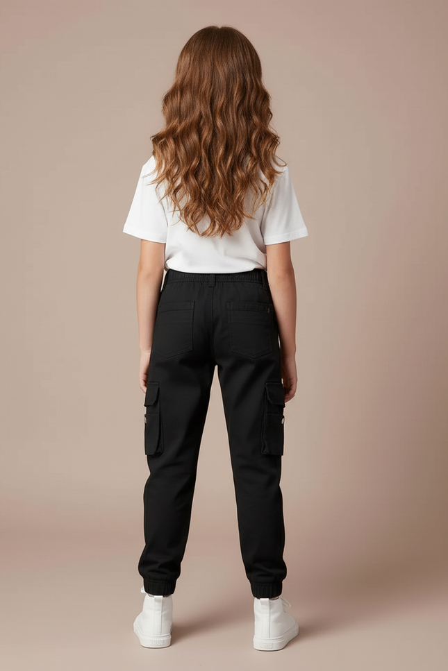 Pantalon Cargo Noir Fille Multipoches Zippées Décontracté - Toile - vue 2